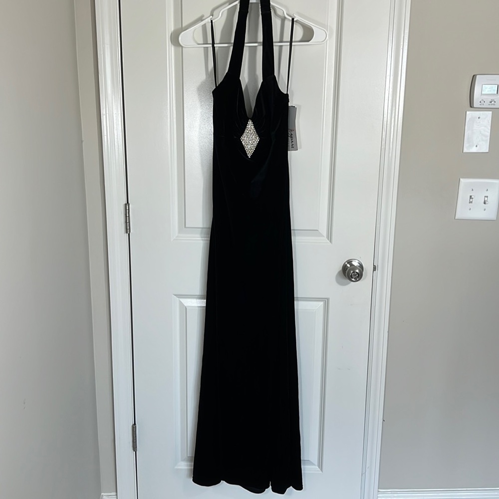 Velvet halter neck rhinestone dress